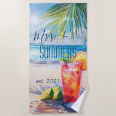 Monogram cocktails bruidslandschap voor pasgetrouw strandlaken (Voorkant)