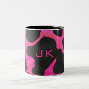 Monogram code Hot Pink en Black Print Tweekleurige Koffiemok