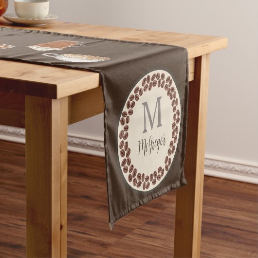 Monogram Coffee Lover Dark Brown Korte Tafelloper (Voorbeeld)