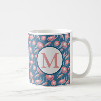 Monogram Coffee Mug Pink Flowers Blue Mom's Women  Koffiemok