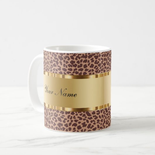 Monogram Coffee Mugs Leopard Pattern Koffiemok (Voorkant links)