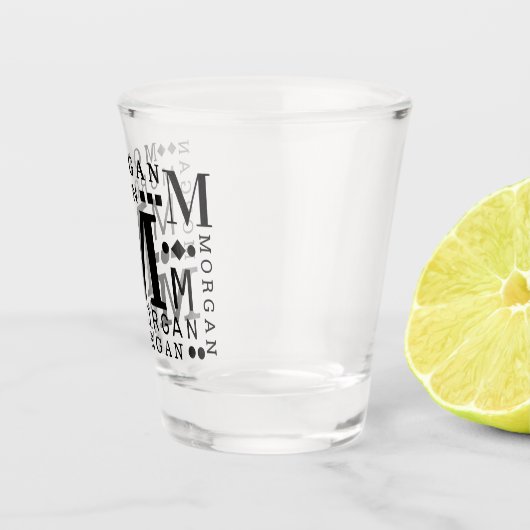Monogram Collage Black Modern Aangepast Shot Glas (Rechts)