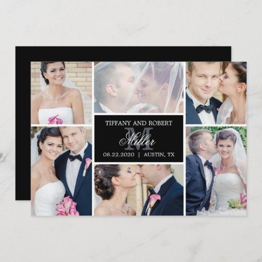 Monogram Collage Editable Kleur enkel Gehuwde Kaar Bedankkaart (Voorkant / Achterkant)