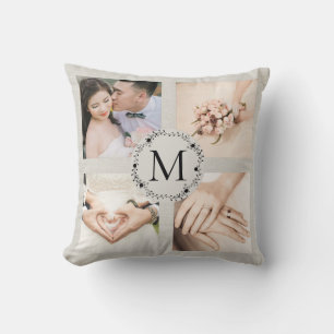 Monogram collage krans met naam en oprichtingsdatu kussen