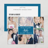 Monogram Collage Trouwaankondiging - Blauw Aankondigingskaart (Voorkant / Achterkant)