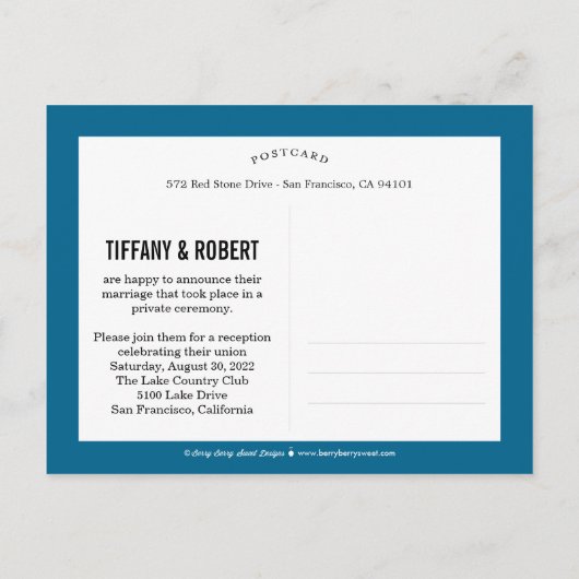 Monogram Collage Trouwaankondiging - Blauw Aankondigingskaart (Achterkant)