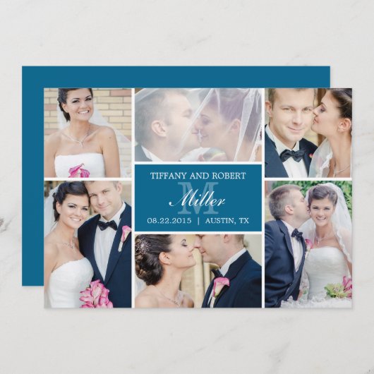 Monogram Collage Weddenschap - Blauw Kaart (Voorkant / Achterkant)