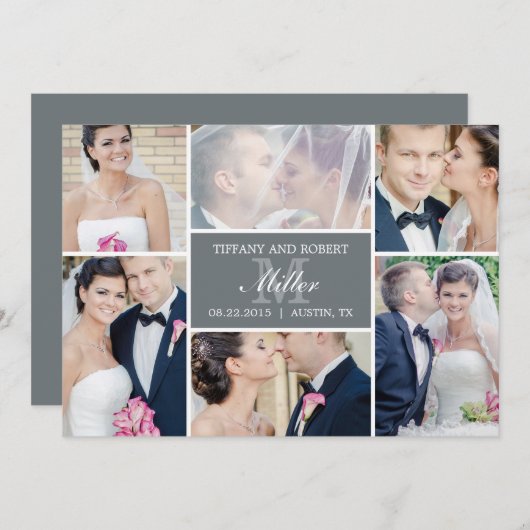 Monogram Collage Weddenschap - Grijs Kaart (Voorkant / Achterkant)