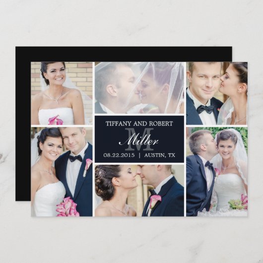 Monogram Collage Weddenschap - Zwart Kaart (Voorkant / Achterkant)