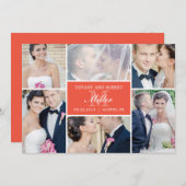 Monogram Collage Wedding Aankondiging - Koraal (Voorkant / Achterkant)