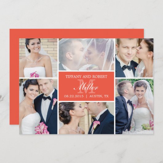 Monogram Collage Wedding Aankondiging - Koraal (Voorkant / Achterkant)