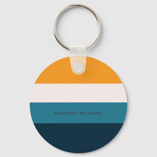 Monogram Colorblock Horizontale Stripe Minimalist Sleutelhanger (Voorkant)