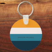 Monogram Colorblock Horizontale Stripe Minimalist Sleutelhanger (Achterkant)