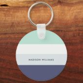 Monogram Colorblock Horizontale Stripe Minimalist Sleutelhanger (Voorkant)