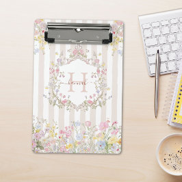 Monogram Colorful Floral Rococo Style Stripes Mini Klembord