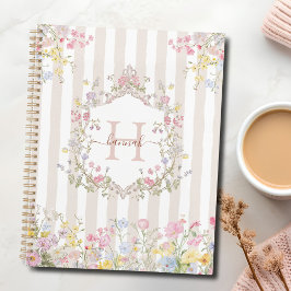 Monogram Colorful Floral Rococo Style Stripes Planner