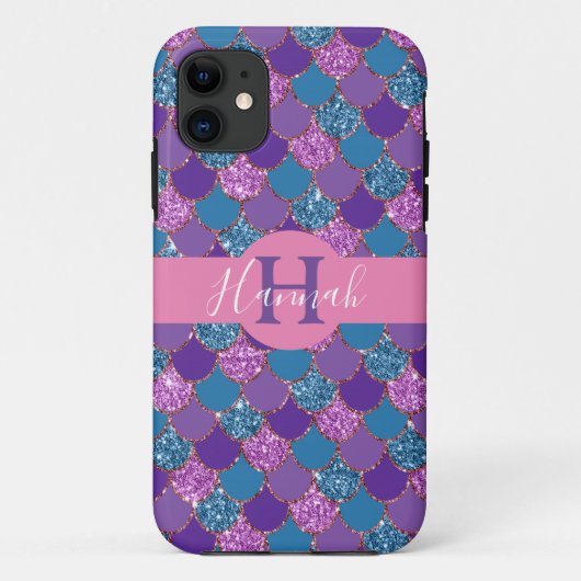 Monogram - Colorful Mermaid Glitter Design - Case-Mate iPhone Case (Achterkant)