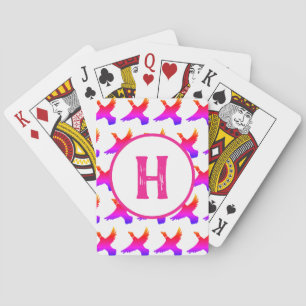 Monogram Colorful Oranje Paars Pink Ducks Pokerkaarten