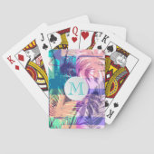 Monogram Colorful Palm Tree Collage Pokerkaarten (Achterkant)