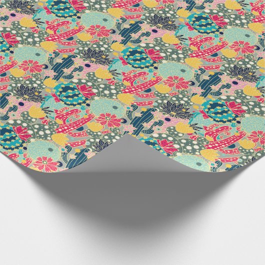 Monogram | Colorful Polka Dot Cactus Pattern Cadeaupapier (Hoek)