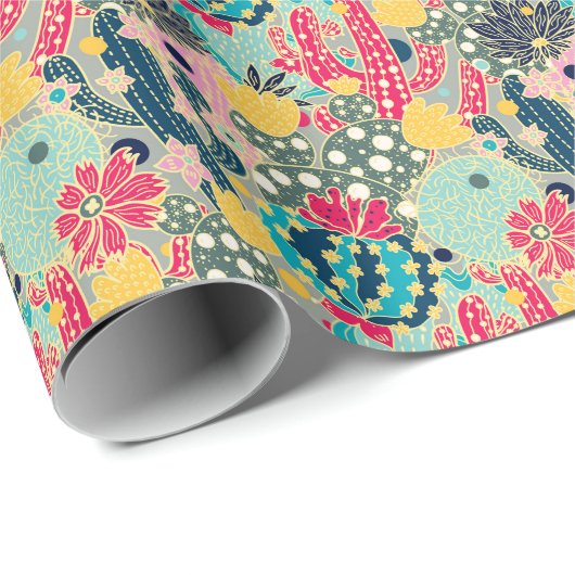 Monogram | Colorful Polka Dot Cactus Pattern Cadeaupapier (Rol Hoek)
