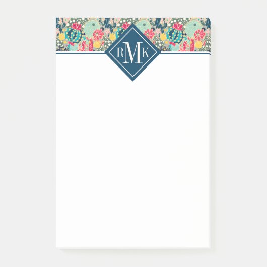 Monogram | Colorful Polka Dot Cactus Pattern Post-it® Notes (Voorkant)