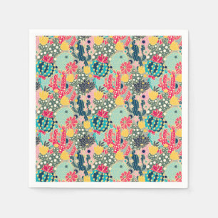 Monogram   Colorful Polka Dot Cactus Pattern Servet