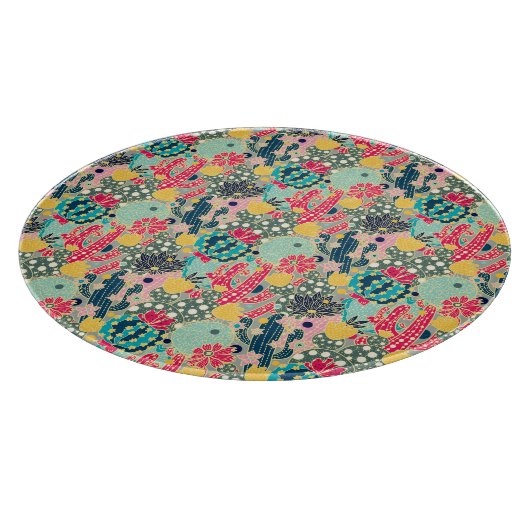 Monogram | Colorful Polka Dot Cactus Pattern Snijplank (Hoek)