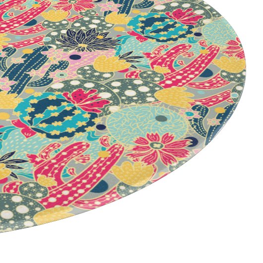 Monogram | Colorful Polka Dot Cactus Pattern Snijplank (Hoek)