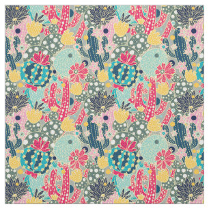 Monogram   Colorful Polka Dot Cactus Pattern Stof