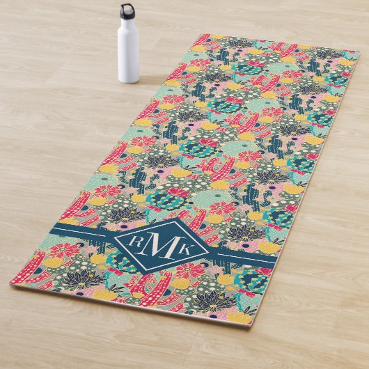 Monogram | Colorful Polka Dot Cactus Pattern Yogamat (In situ)