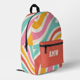 Monogram Colorful Retro Wavy Stripes Bedrukte Rugzak