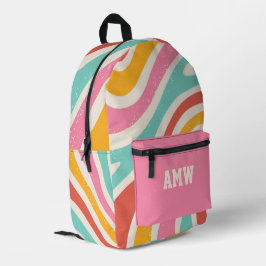  Monogram Colorful Retro Wavy Stripes Bedrukte Rugzak