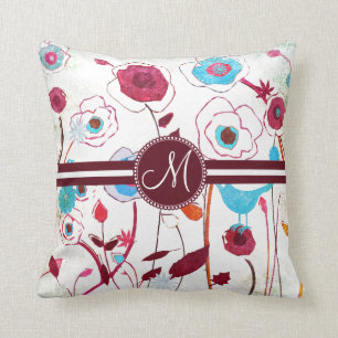 Monogram Colorful Spring Flowers Birds Mulberry Kussen