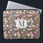 ⎥ Monogram computerSleeve Laptop Sleeve<br><div class="desc">Zacht grijze achtergrond met  vlot floreel naadloos patroon in zachte lentetonen,  doorsijpelen,  perziken en slijpen met aangepast monogram in serif font</div>