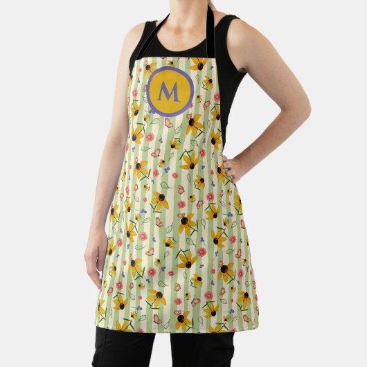 Monogram Coneflower Butterfly All-Over Print Apron Schort (Insitu)