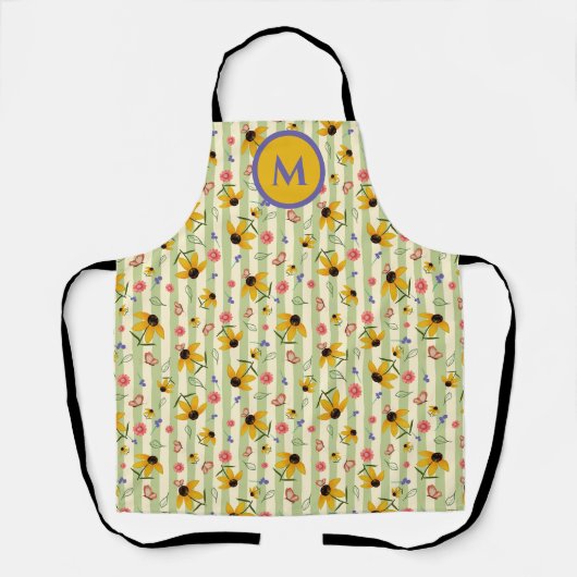 Monogram Coneflower Butterfly All-Over Print Apron Schort (Voorkant)