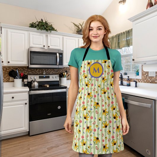 Monogram Coneflower Butterfly All-Over Print Apron Schort