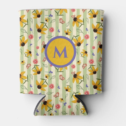 Monogram Coneflower Butterfly Floral Patterned Blikjeskoeler (Voorkant)