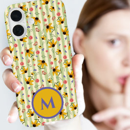 Monogram Coneflower Butterfly Floral Patterned iPhone 16 Hoesje