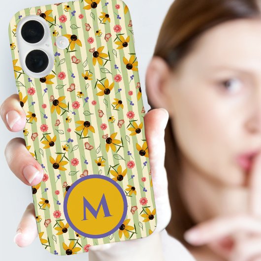 Monogram Coneflower Butterfly Floral Patterned Case-Mate iPhone Case