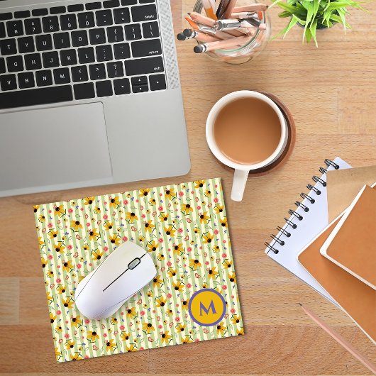 Monogram Coneflower Butterfly Floral Patterned Muismat