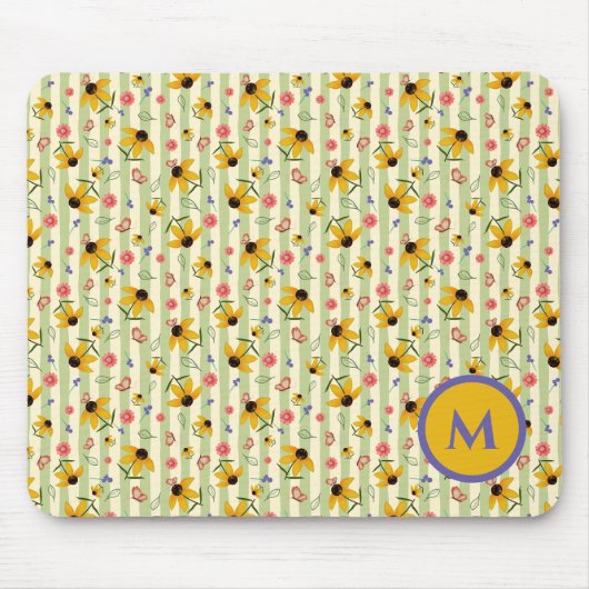 Monogram Coneflower Butterfly Floral Patterned Muismat (Voorkant)