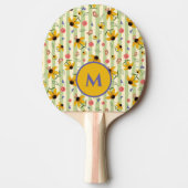 Monogram Coneflower Butterfly Floral Patterned Tafeltennisbatje (Voorkant)