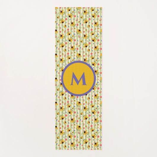 Monogram Coneflower Butterfly Floral Patterned Yogamat (Voorkant)