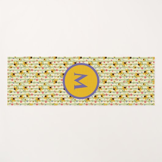 Monogram Coneflower Butterfly Floral Patterned Yogamat (Voorkant (horizontaal))