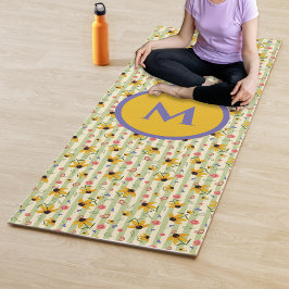 Monogram Coneflower Butterfly Floral Patterned Yogamat