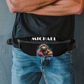 Monogram Cool Neon Retro DJ Sloth Heuptasje