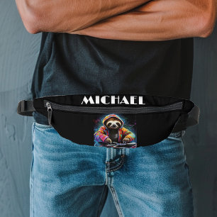 Monogram Cool Neon Retro DJ Sloth Heuptasje