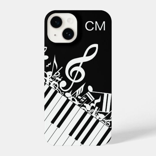 `Monogram coole muzieknoten en pianotoetsen iPhone Hoesje (Achterkant)